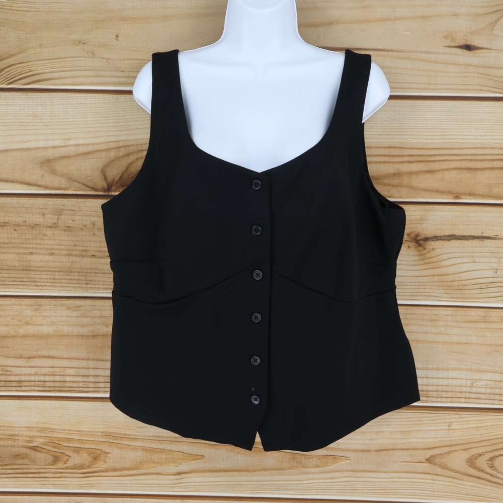 A New Day Short Sleeveless Button Up Tank‎ Womens 2XL Black Rayon Nylon Spandex